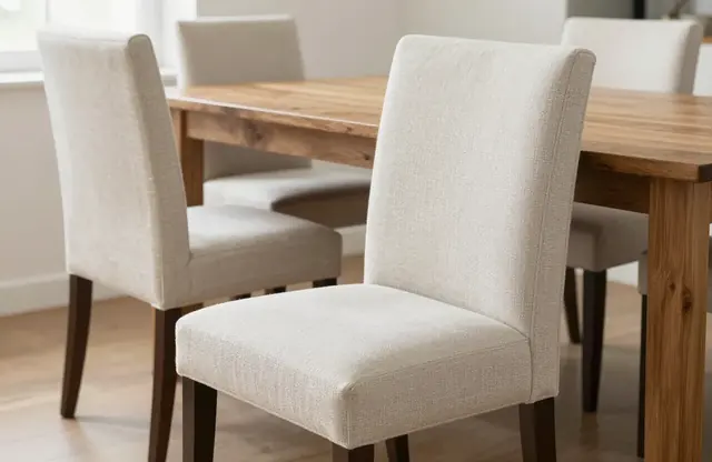 Zetelreiniging Leuven: eetkamerstoelen met schone stoffen zittingen na meubelreiniging